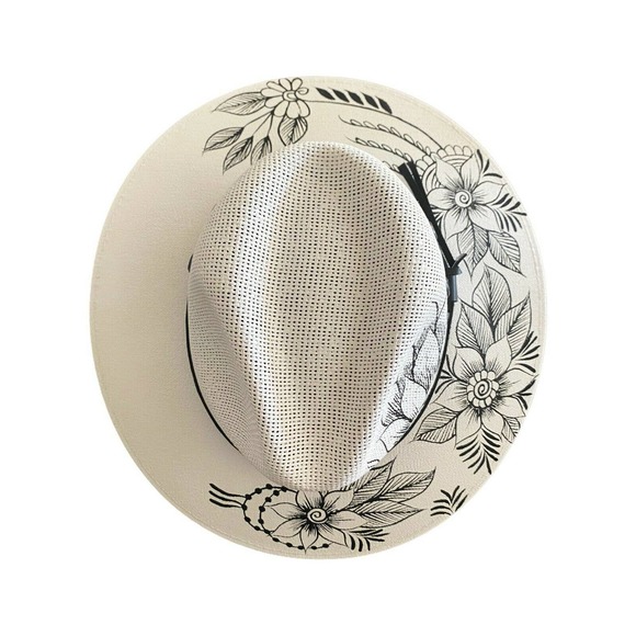 MEXICAN Artisanal Hat Hand Painted Fedora Floral Sombrero Panama Bohemian Large - Picture 7 of 9